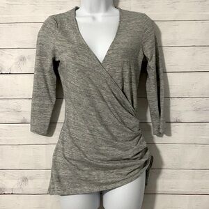 EUC EXPRESS Wrap Ruched Heathered Gray 3/4 Sleeve Jersey Knit Top